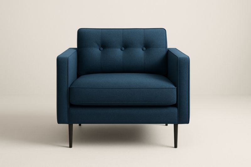 Fauteuil tissu bleu polyester pieds acier