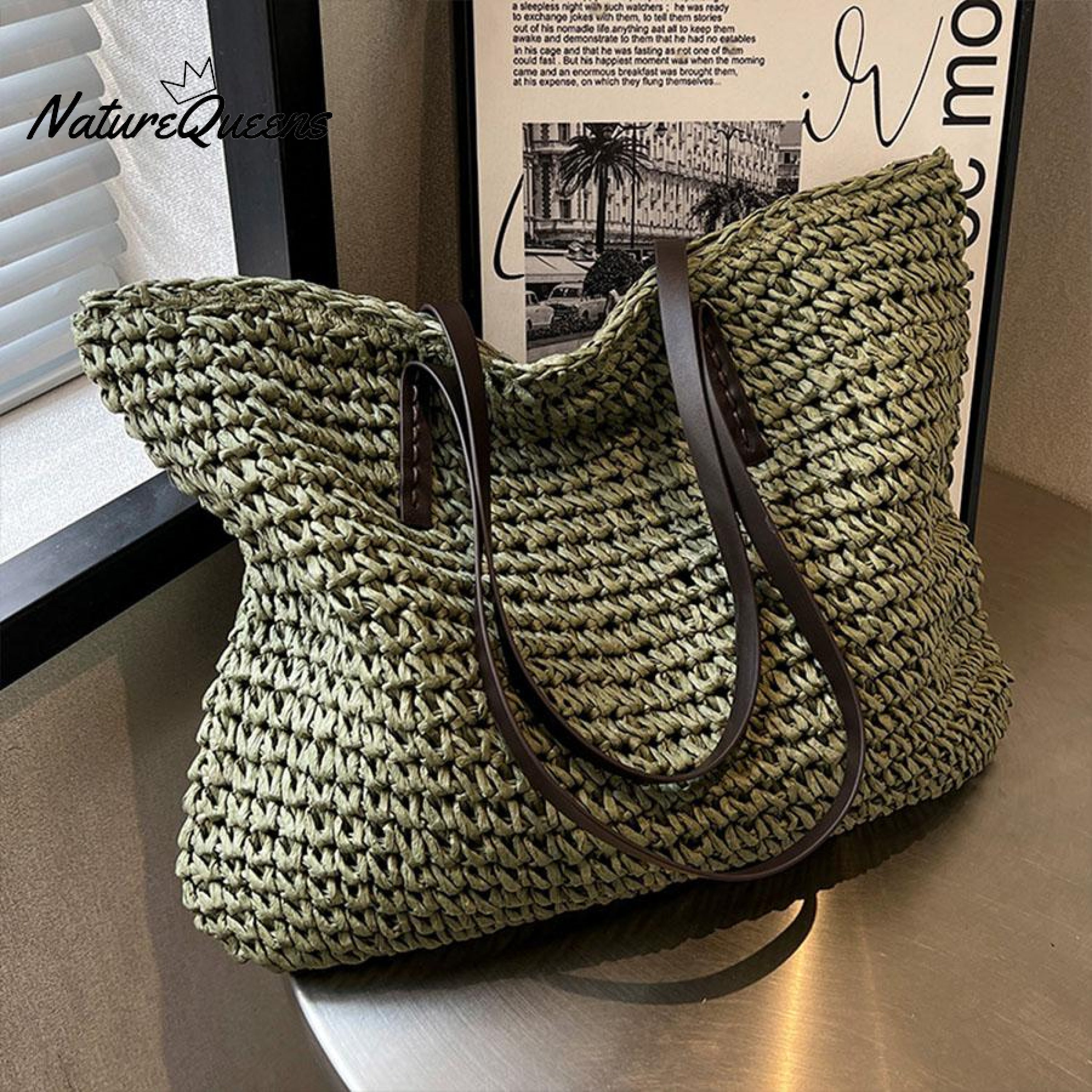 Beach Vacation Western Fashion Large Capacity Shoulder Tote Straw Bag