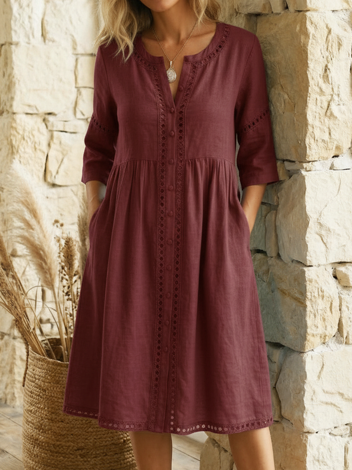 Casual & Cozy Lace-paneled Cotton-linen Dress