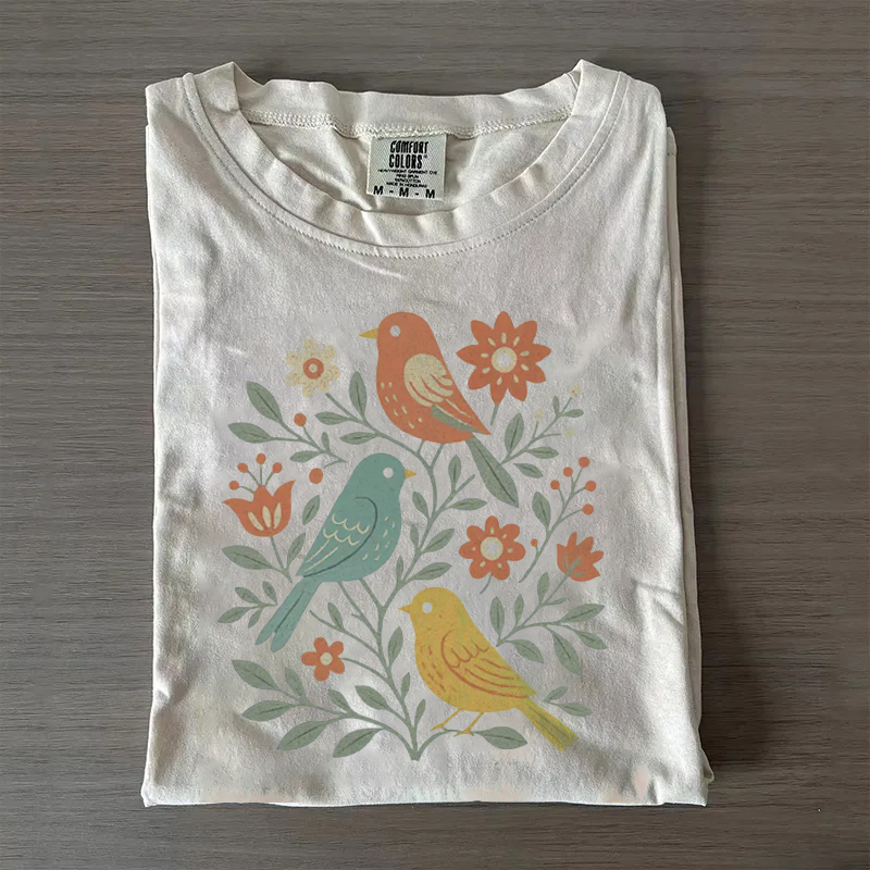 Cottagecore Birds and Flowers T-shirt