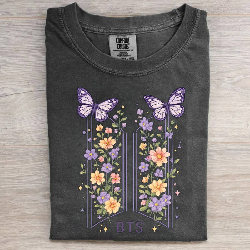 Kpop Boy Group Butterfly Floral T-shirt