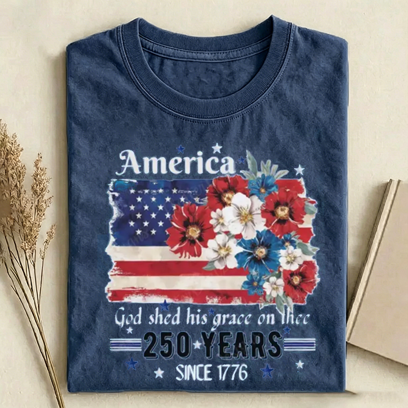 America 250 Years Flag Floral Graphic T-shirt