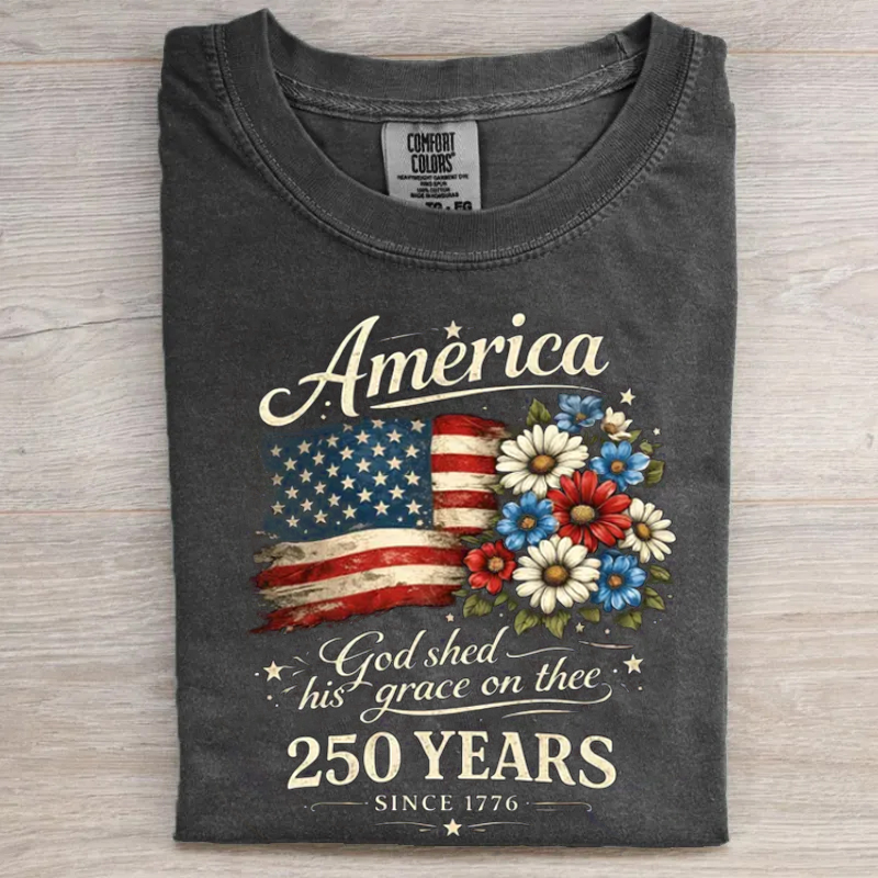 America 250 Years Flag Floral Graphic T-shirt