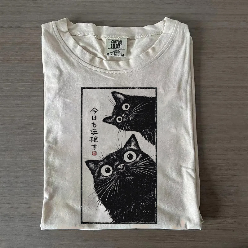 Japanese Cat Washed T-shirt