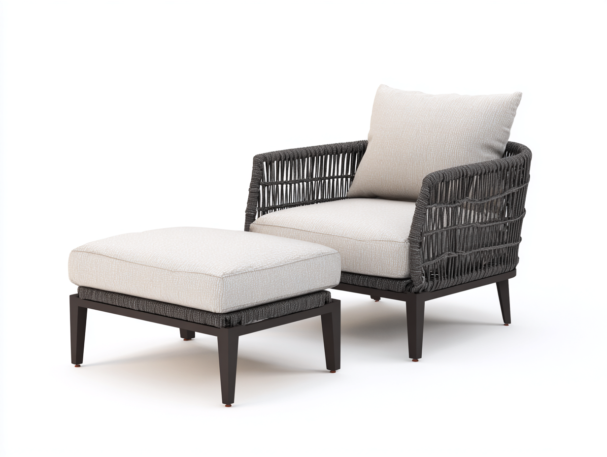 Set di sedie da giardino con poggiapiedi in corda intrecciata 76x76x75 cm - grigio scuro/beige - per giardino stile moderno