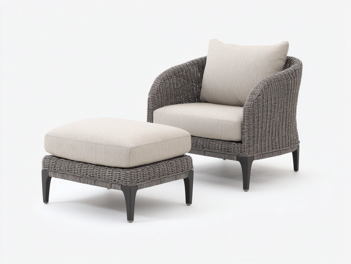 Set di sedie da giardino con poggiapiedi in rattan sintetico grigio e cuscini beige 78x76x78 cm - stile intrecciato moderno