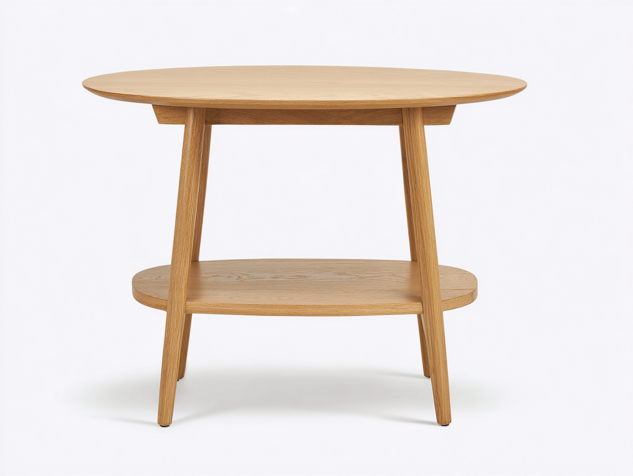 Tavolino da salotto ovale in legno massello 65x45x52 cm - naturale - per soggiorno stile moderno