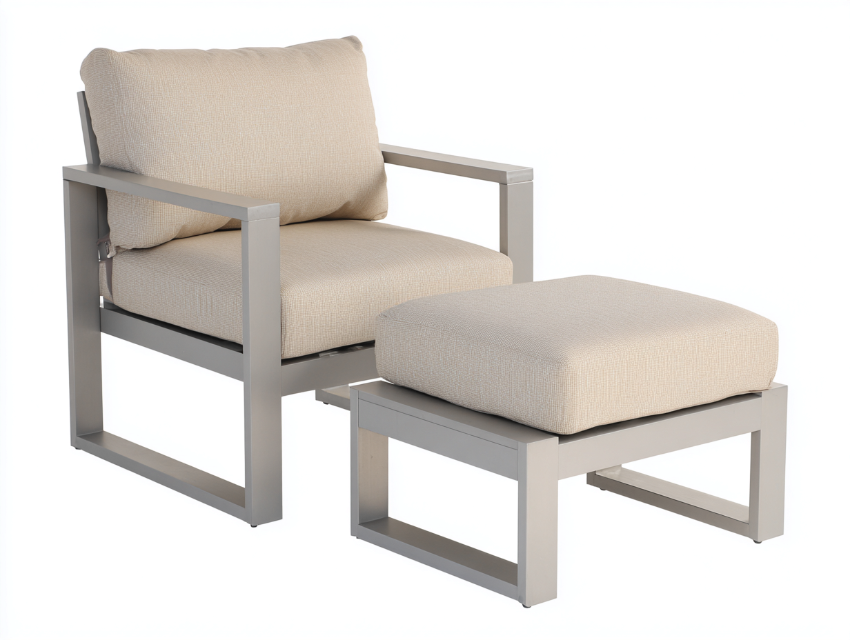 Set di sedie da giardino con poggiapiedi in tessuto beige e struttura in alluminio 80x75x75 cm - design moderno