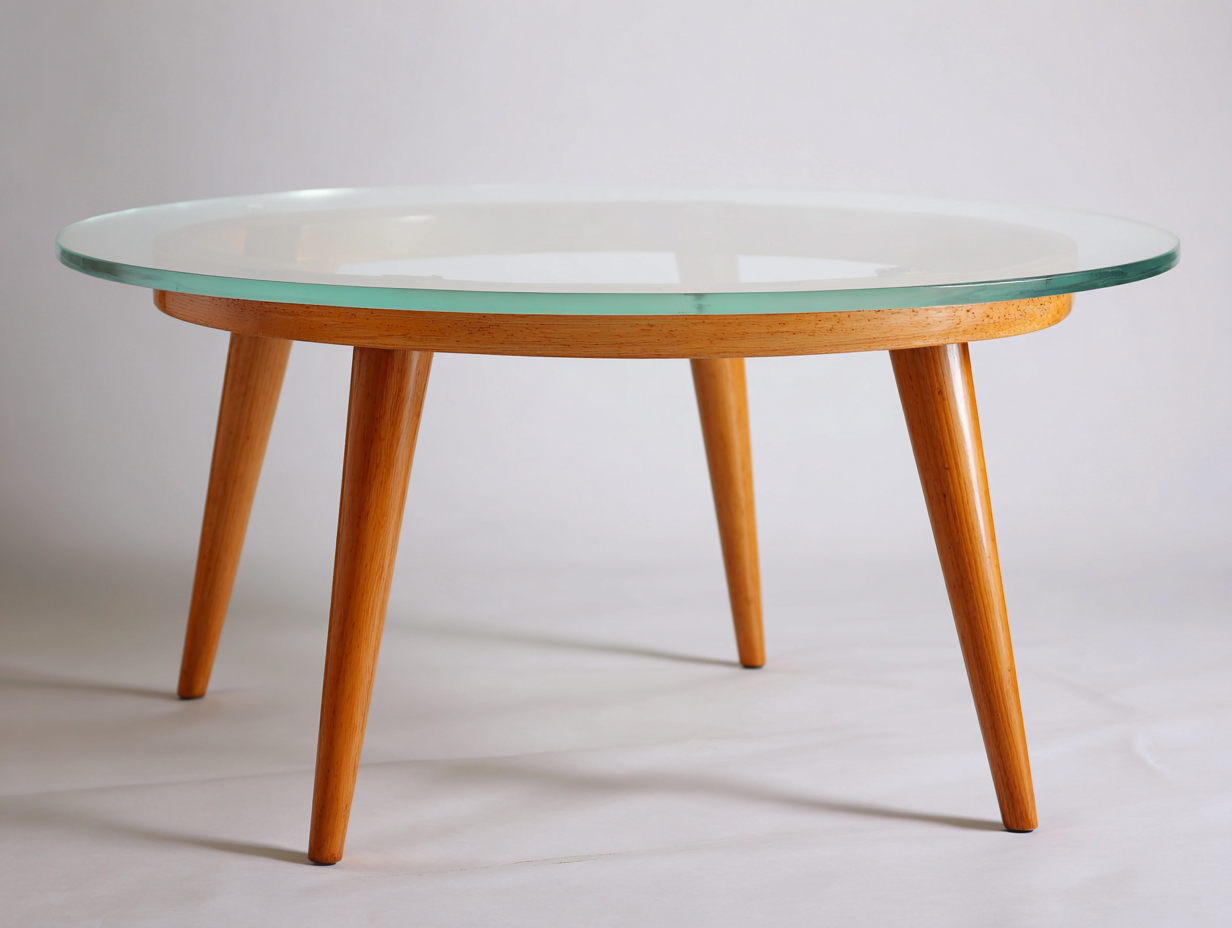 Tavolino da salotto rotondo in vetro e legno 90x90x45 cm - naturale/trasparente - per soggiorno stile moderno