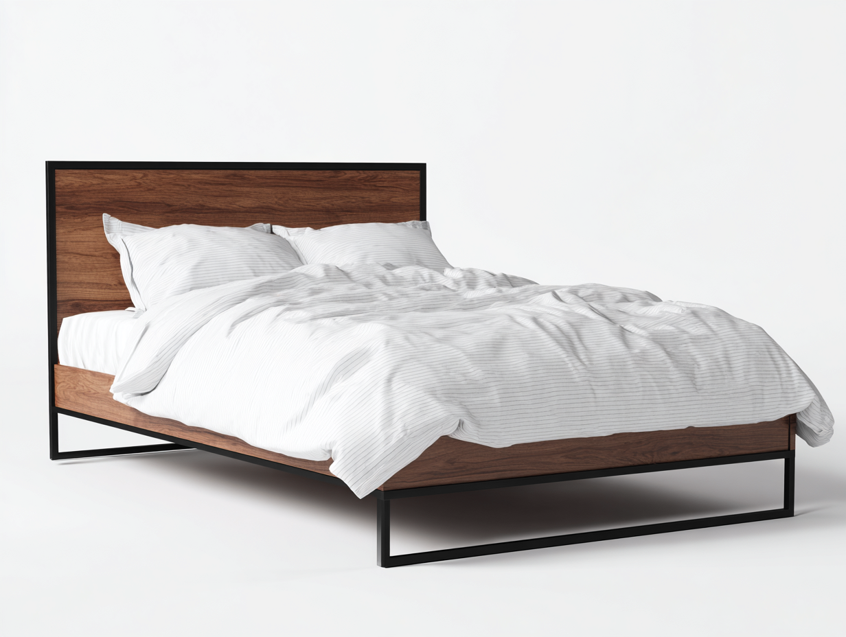 Letto matrimoniale in legno e metallo 210x170x95 cm - noce/nero - per camera da letto moderna