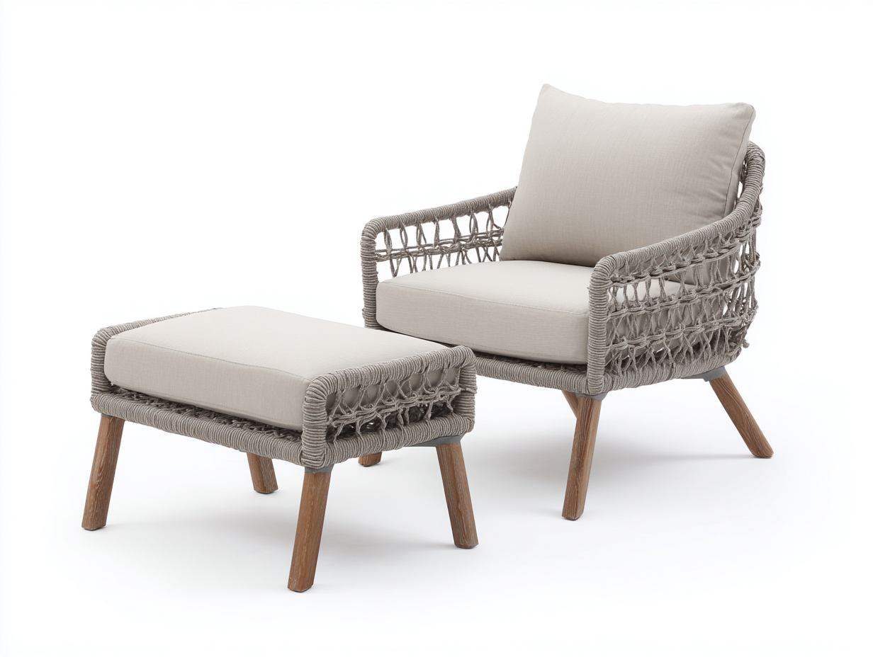 Set di sedie da giardino con poggiapiedi in corda intrecciata 78x78x76 cm - grigio/beige - per giardino stile moderno