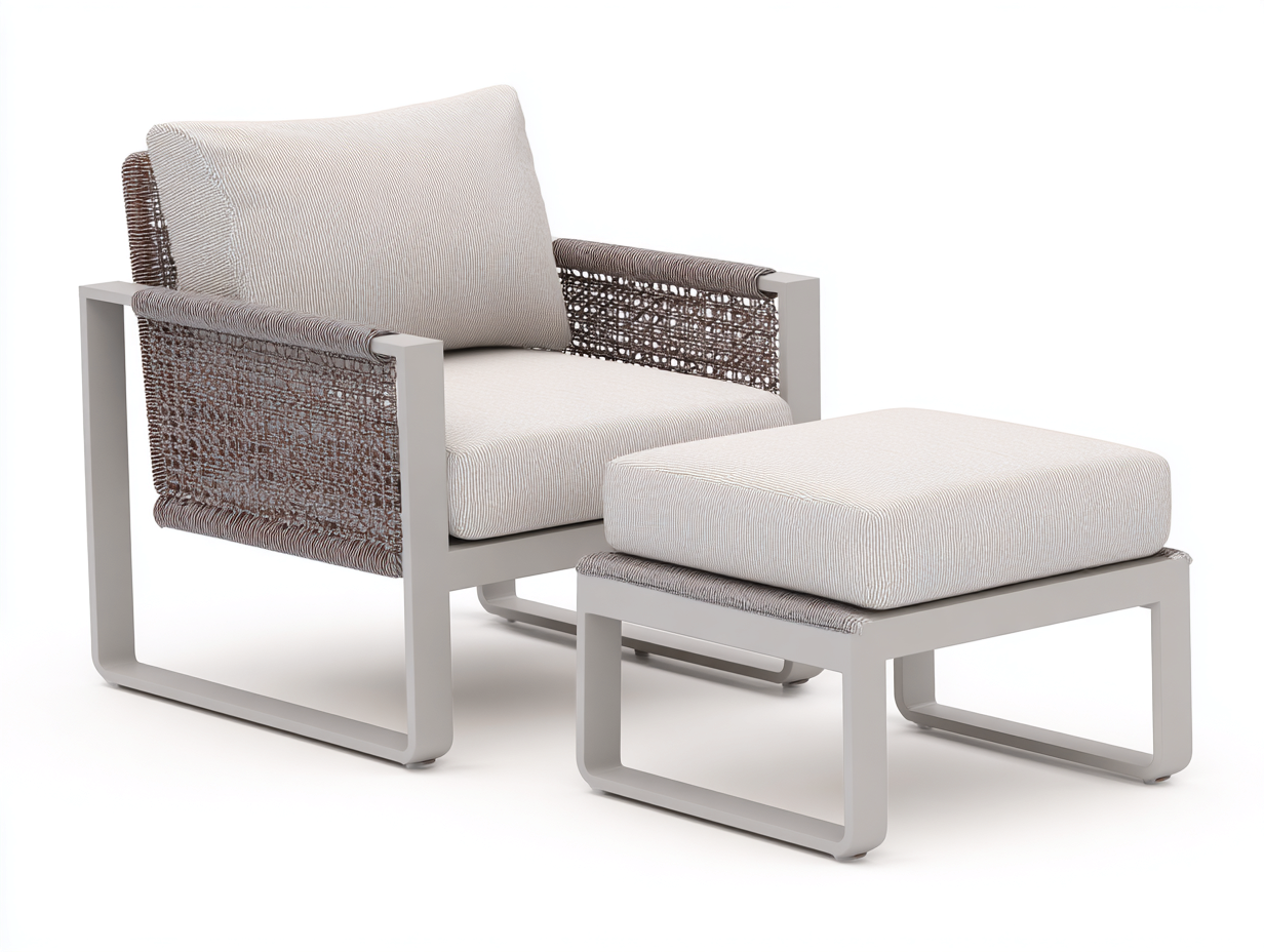 Set di sedie da giardino con poggiapiedi in corda intrecciata 80x80x78 cm - grigio chiaro/beige - per giardino stile moderno