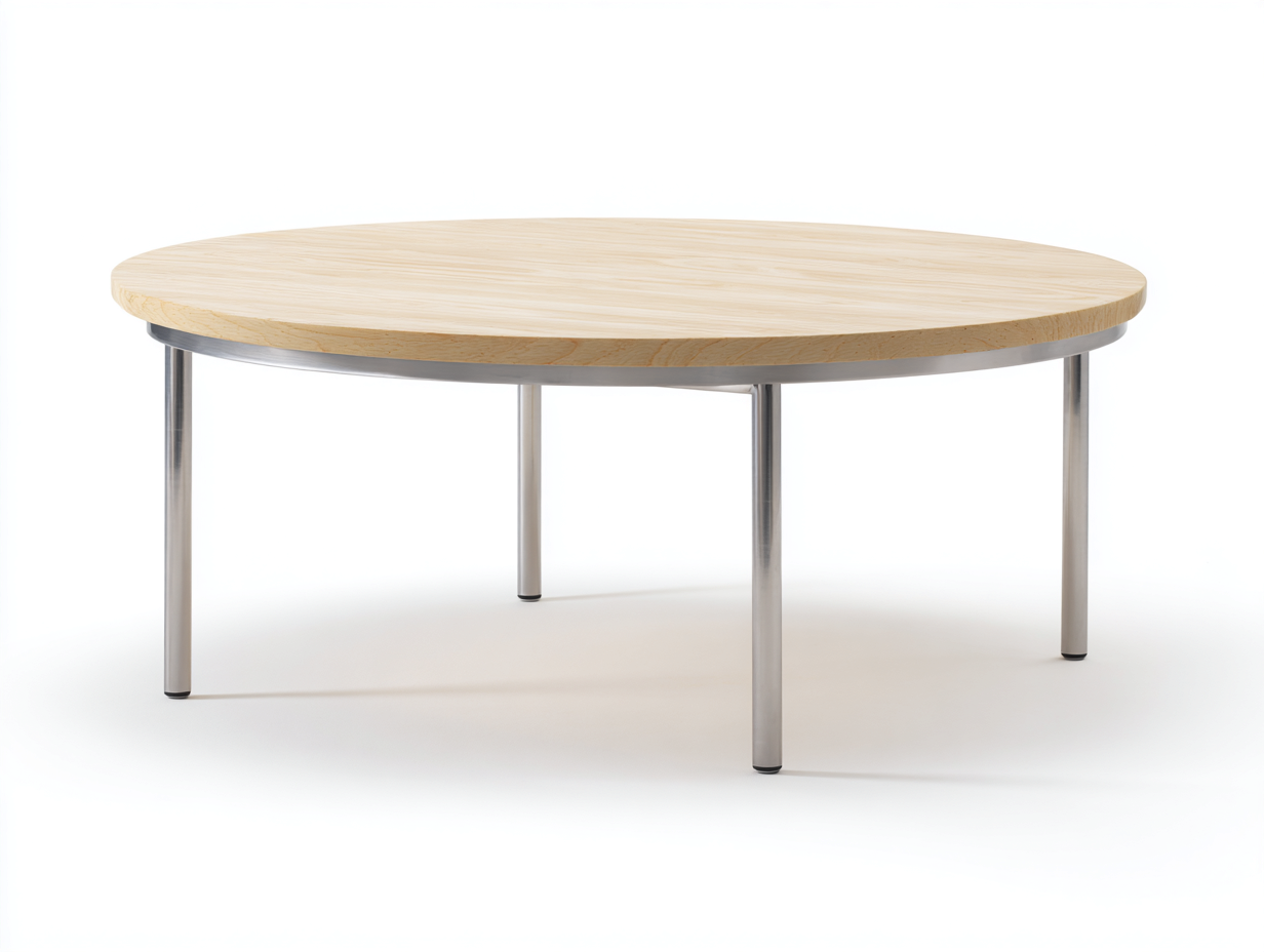 Tavolino da salotto rotondo in legno e metallo 90x90x40 cm - naturale/argento - per soggiorno moderno