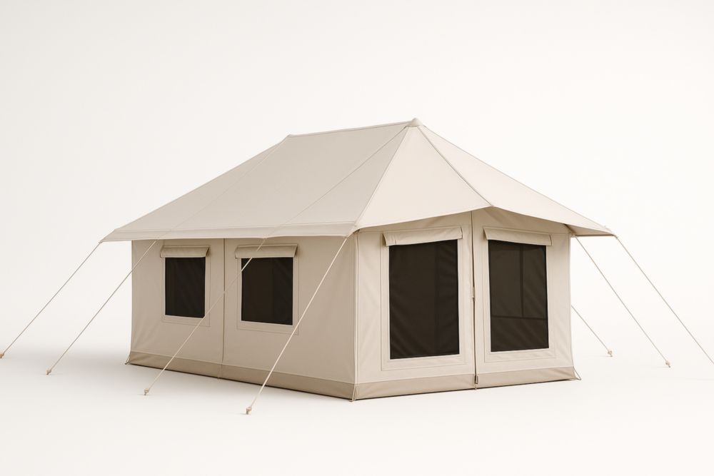 Tenda da Campeggio in Acciaio e Poliestere Beige 6.5m x 4m x 3m