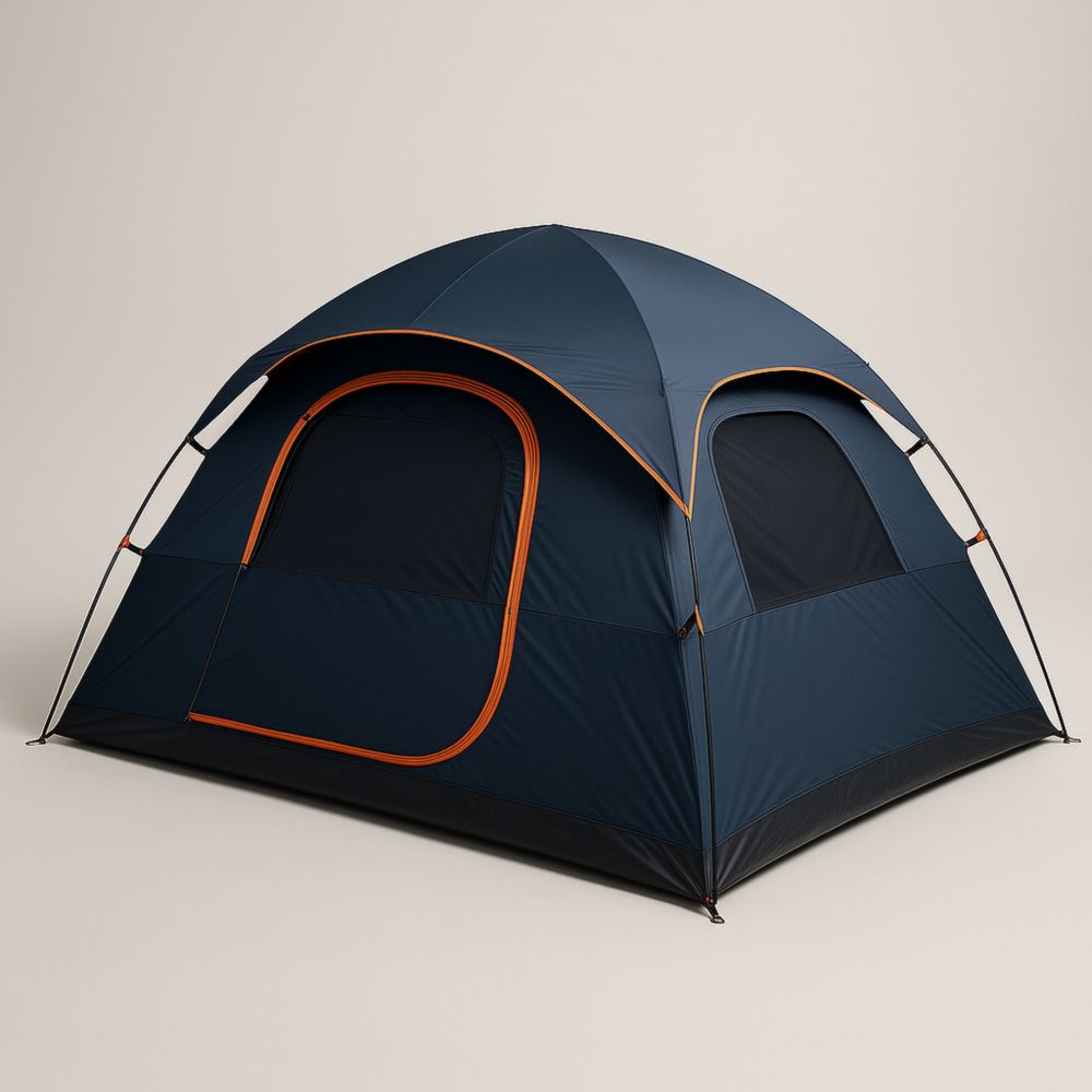 Tenda da campeggio in poliestere blu per 4 persone con struttura in fibra di vetro