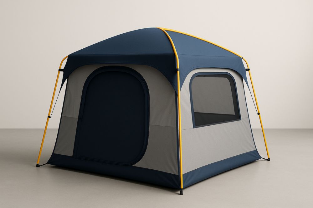 Tenda da Campeggio Blu e Grigio in Poliestere con Struttura in Metallo