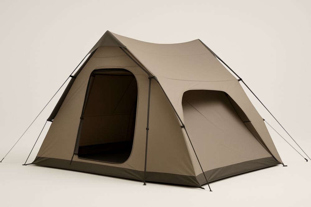 Tenda da Campeggio per 4 Persone in Poliestere con Telaio in Fibra di Vetro Beige