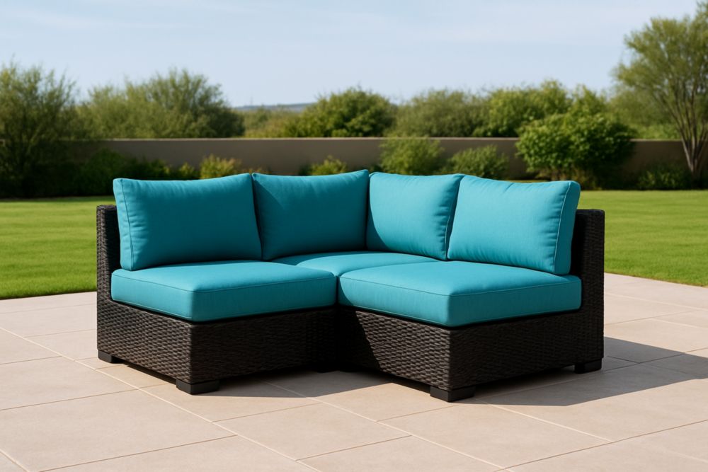 Divano ad angolo da Esterno in Rattan Sintetico con Cuscini in Poliestere Turchese