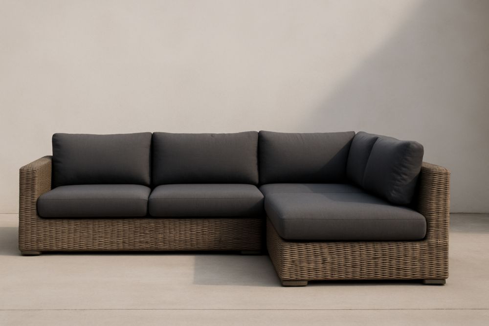 Divano ad angolo da esterno in rattan grigio