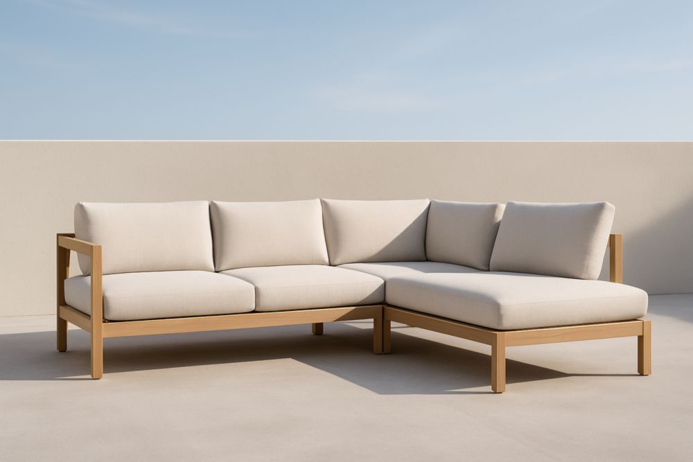 Divano ad angolo Esterno in Legno con Cuscini Beige