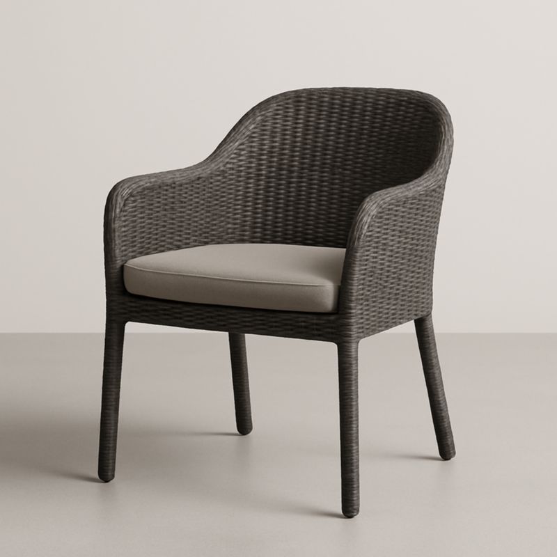 Sedia con Braccioli in Rattan Sintetico Nero con Cuscino Grigio