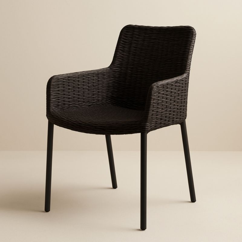 Poltrona da esterno in metallo nero con intreccio, 55x60x85 cm