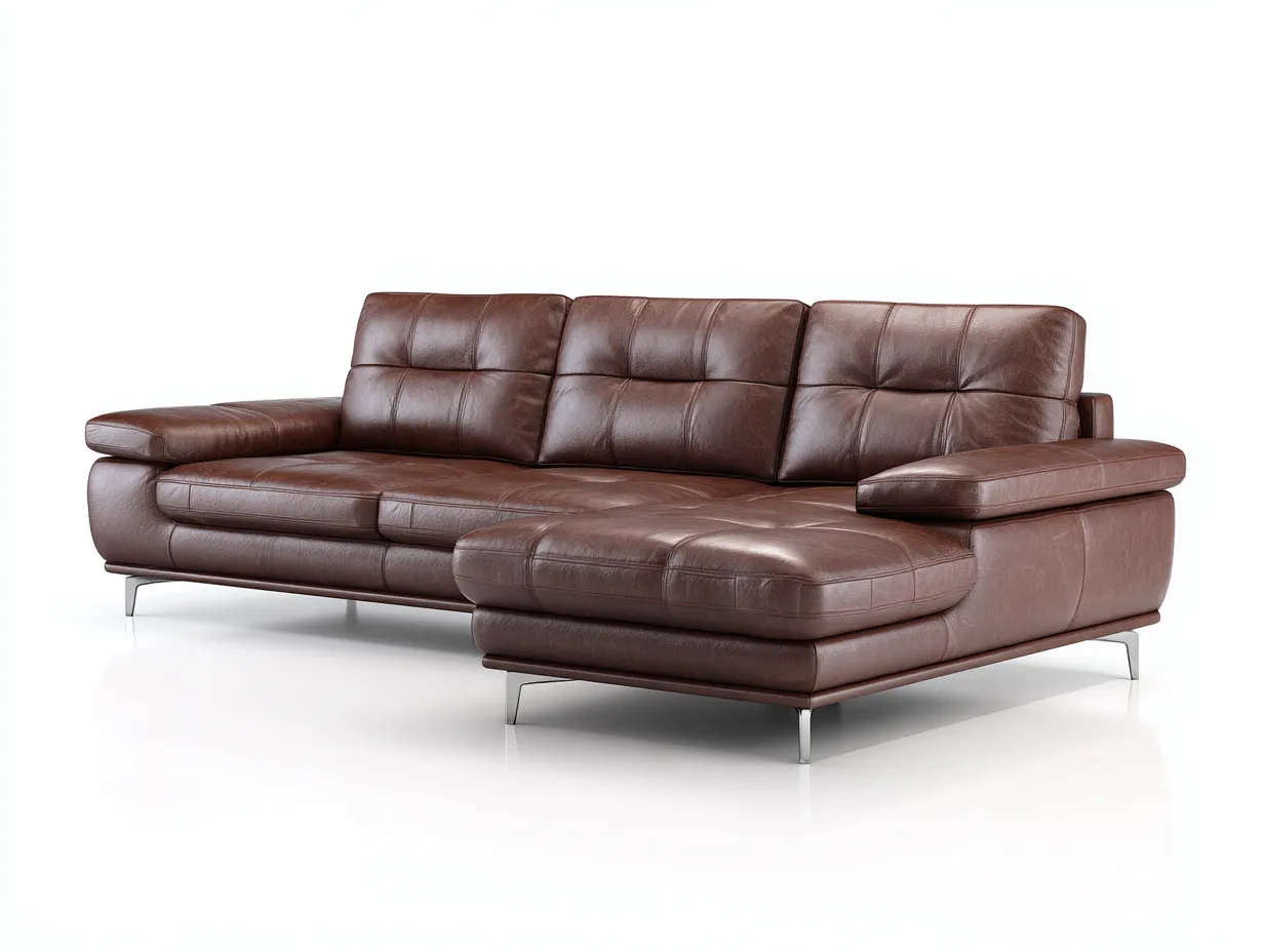Ecksofa - Leder-Metall - 286x172x84 cm - Braun - Modern-Bambooupbase
