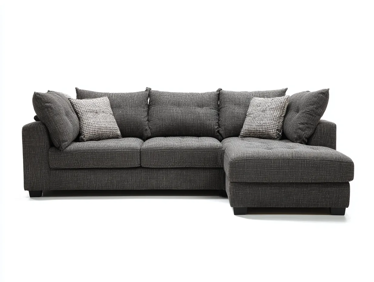 Ecksofa - Stoff-Holz - 276x164x84 cm - Dunkelgrau - Modernes Wohnzimmerdesign-Bambooupbase