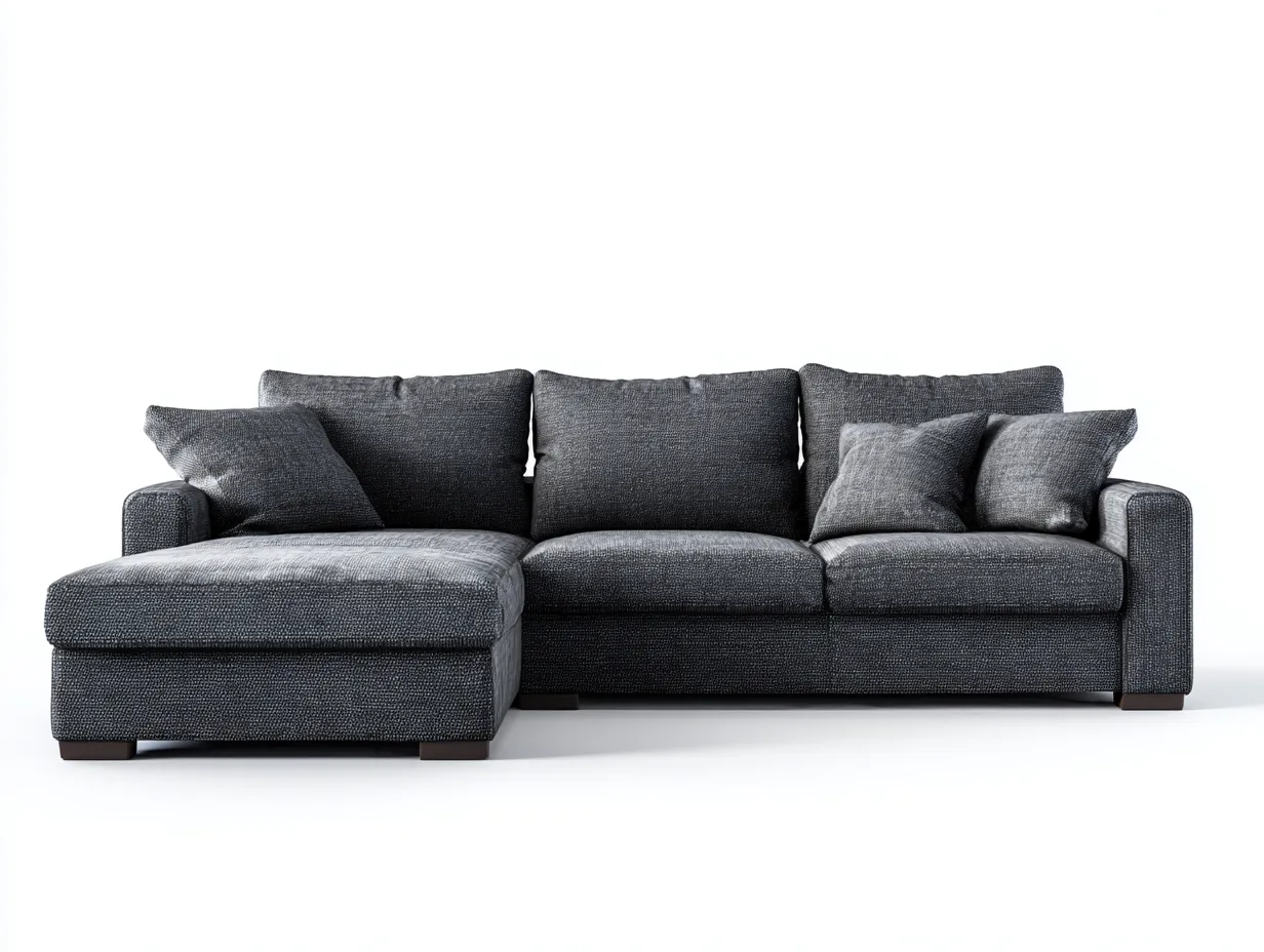 Ecksofa - Stoff-Holz - 288x172x86 cm - Dunkelgrau - Modernes Wohnzimmerdesign-Bambooupbase