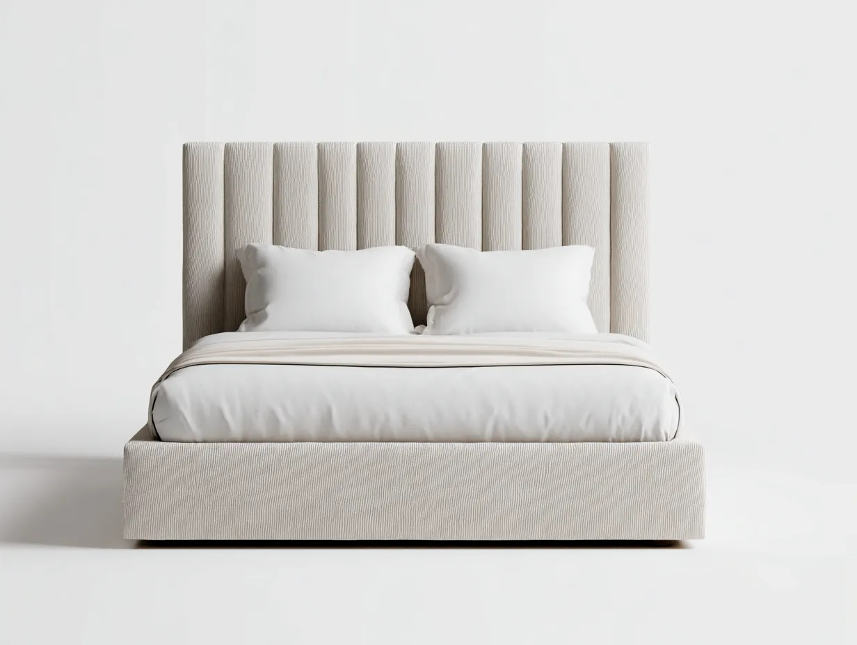 Doppelbett-Textil-Holz-212x194x130 cm-Cremebeige-Moderner Minimalismusstil-Bambooupbase