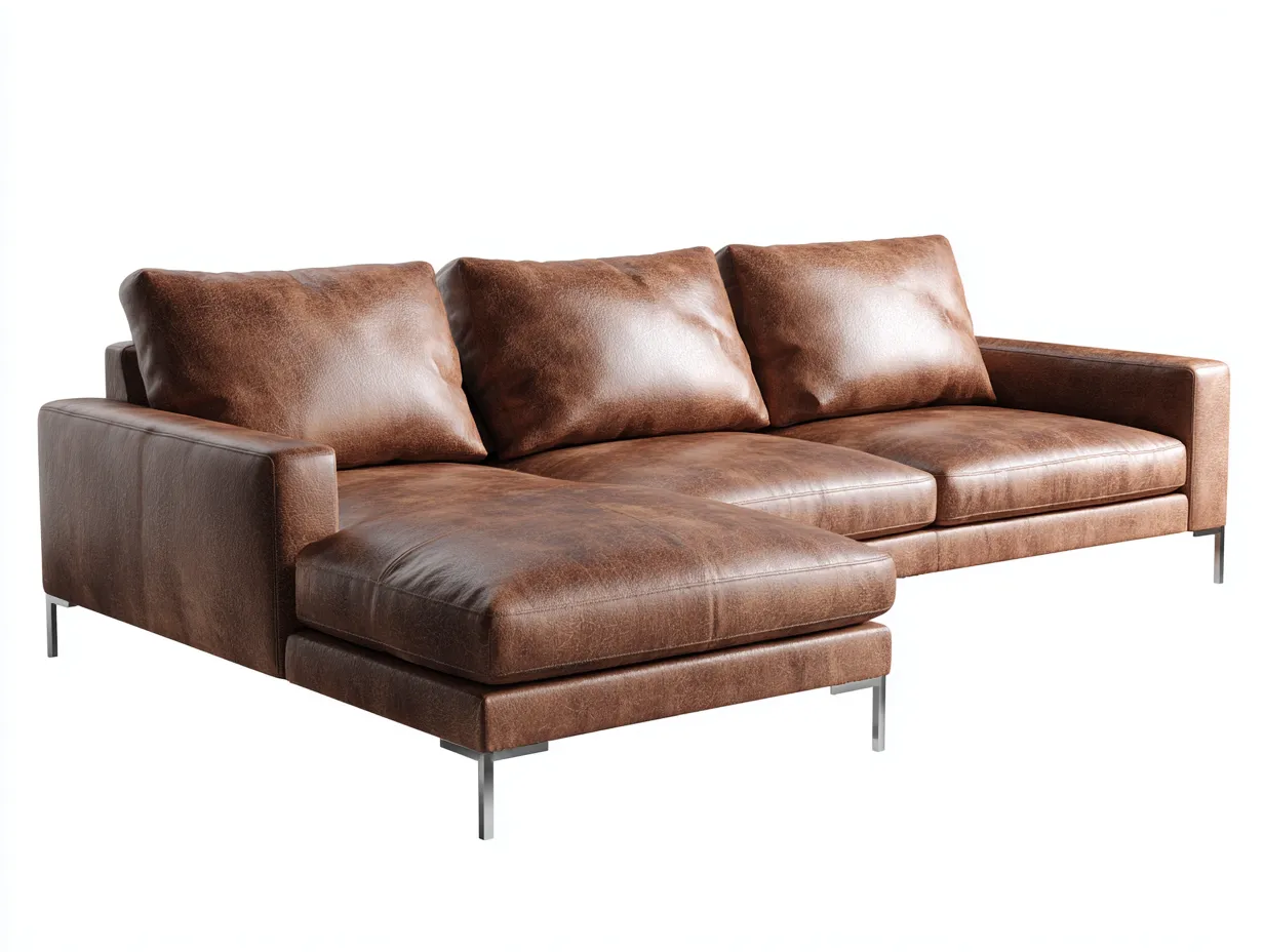 Ecksofa - Leder-Metall - 292x176x86 cm - Braun - Modern-Bambooupbase