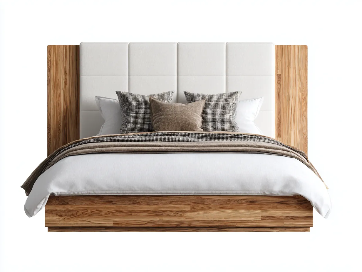 Doppelbett-Textil-Holz-216x204x120 cm-Weiß-Eiche-Moderner Naturstil-Bambooupbase