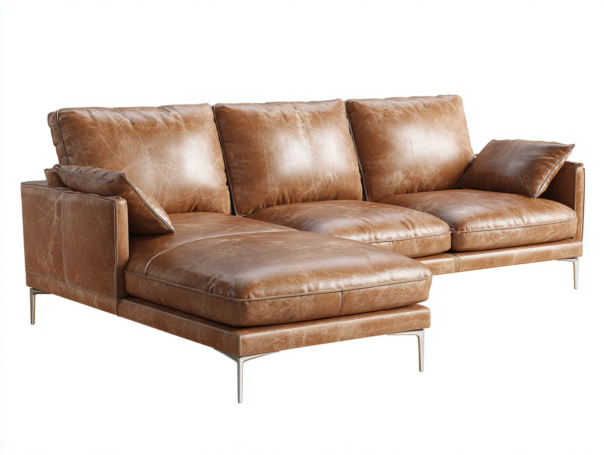 Ecksofa - Leder-Metall - 295x178x85 cm - Braun - Modern-Bambooupbase