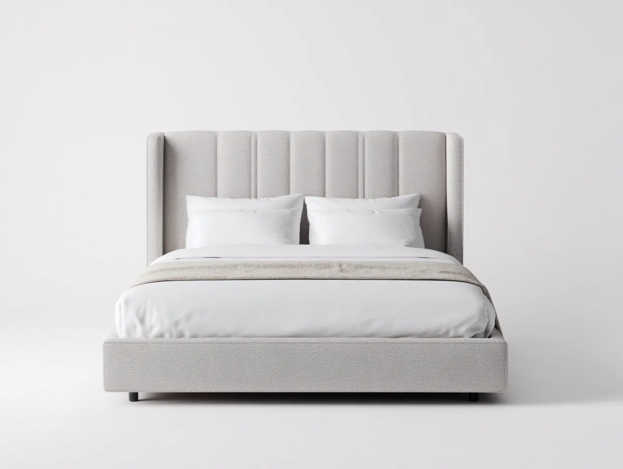 Doppelbett-Textil-Holz-214x196x128 cm-Beige-Moderner Minimalismusstil-Bambooupbase