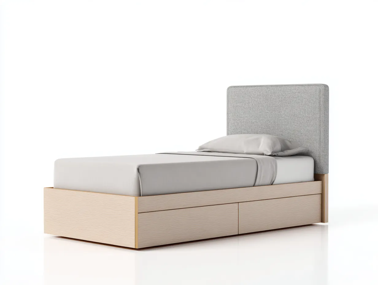 Einzelbett - Holz-Stoff - 206x98x93 cm - Grau-Naturholz - Modern Stil-Bambooupbase