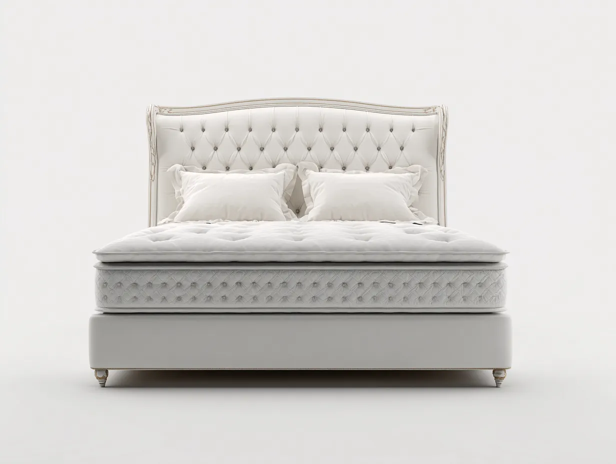 Doppelbett-Textil-Holz-215x198x135 cm-Weiß-Klassischer Landhausstil-Bambooupbase