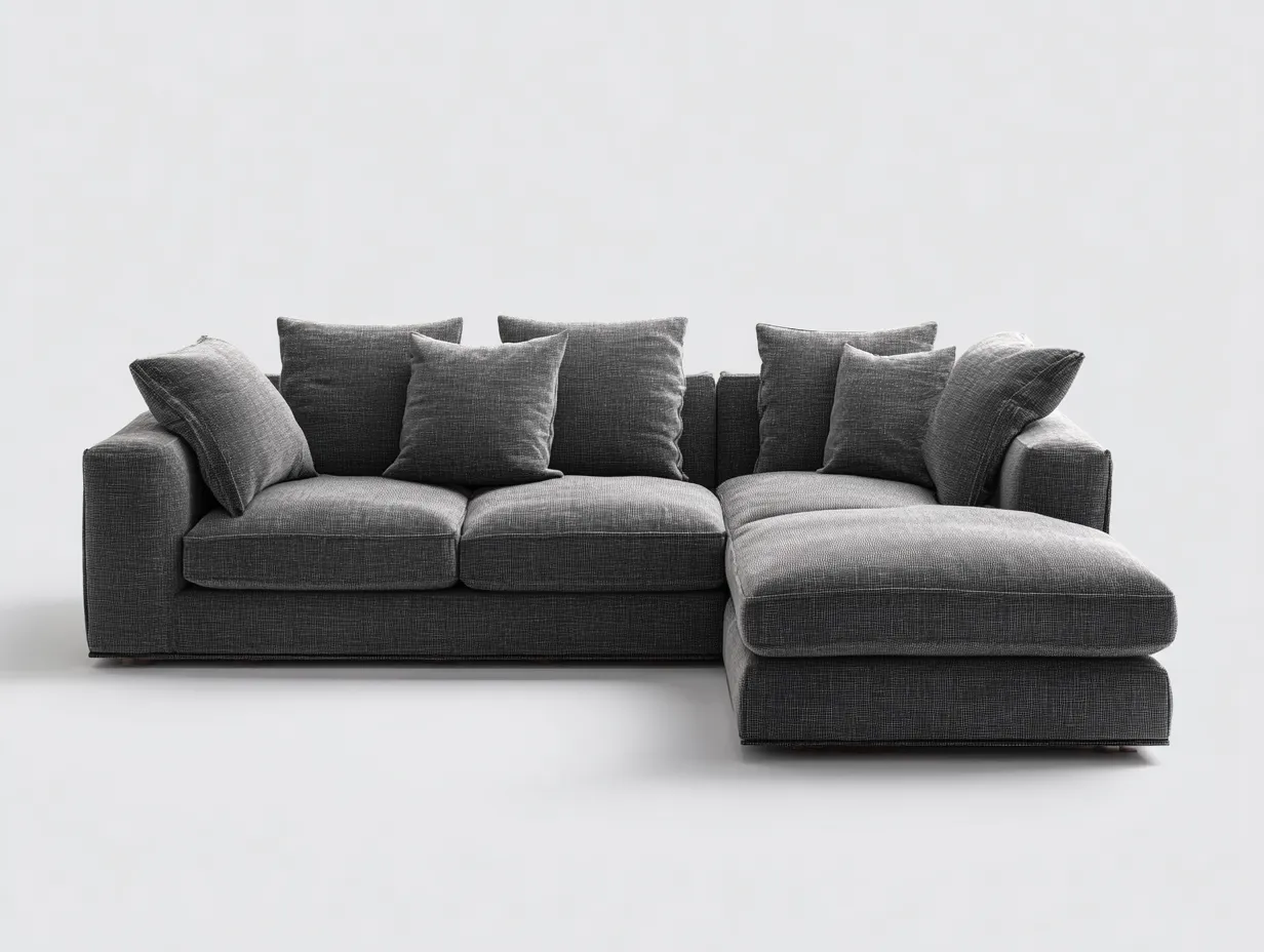 Ecksofa - Stoff-Holz - 290x170x85 cm - Grau - Modernes Wohnzimmerdesign-Bambooupbase