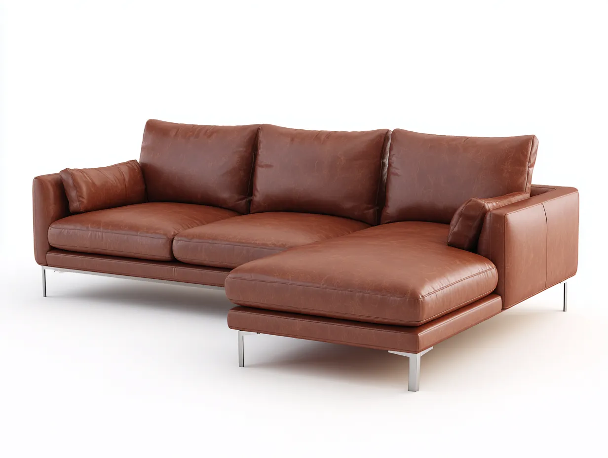 Ecksofa - Leder-Metall - 288x174x83 cm - Braun - Modern-Bambooupbase