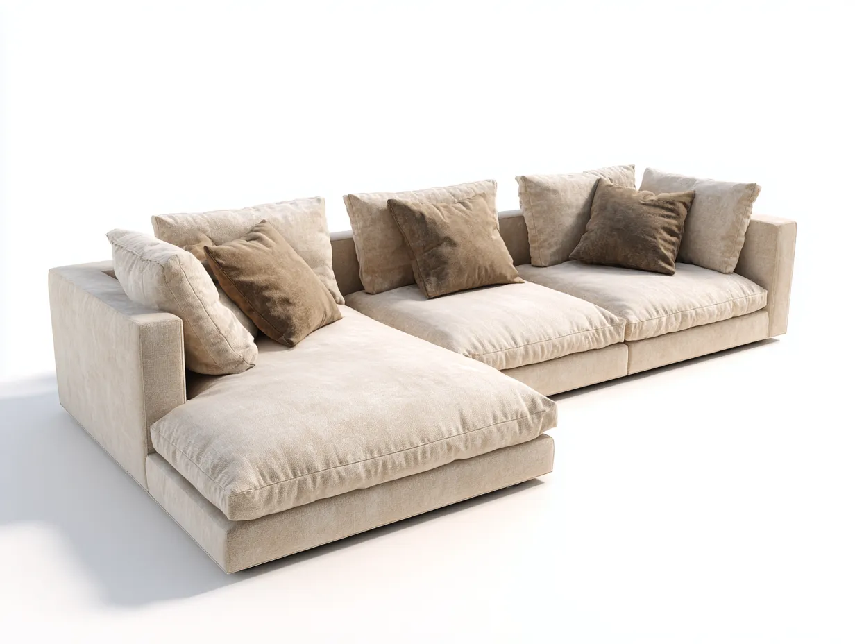 Ecksofa - Stoff-Holz - 292x168x84 cm - Beige - Modernes Wohnzimmerdesign-Bambooupbase