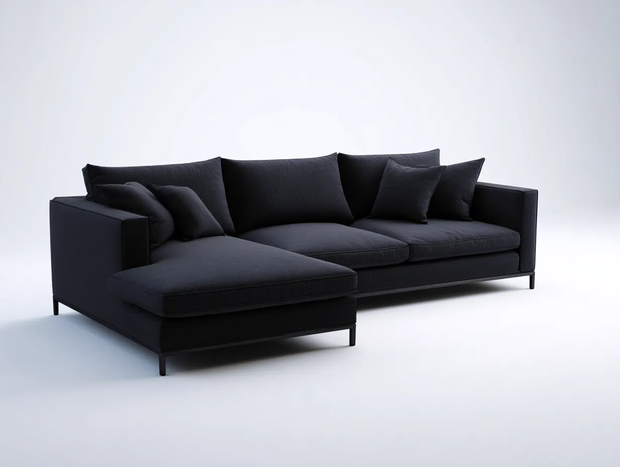 Ecksofa - Stoff-Metall-Holz - 298x172x80 cm - Schwarz - Modernes Wohnzimmerdesign-Bambooupbase