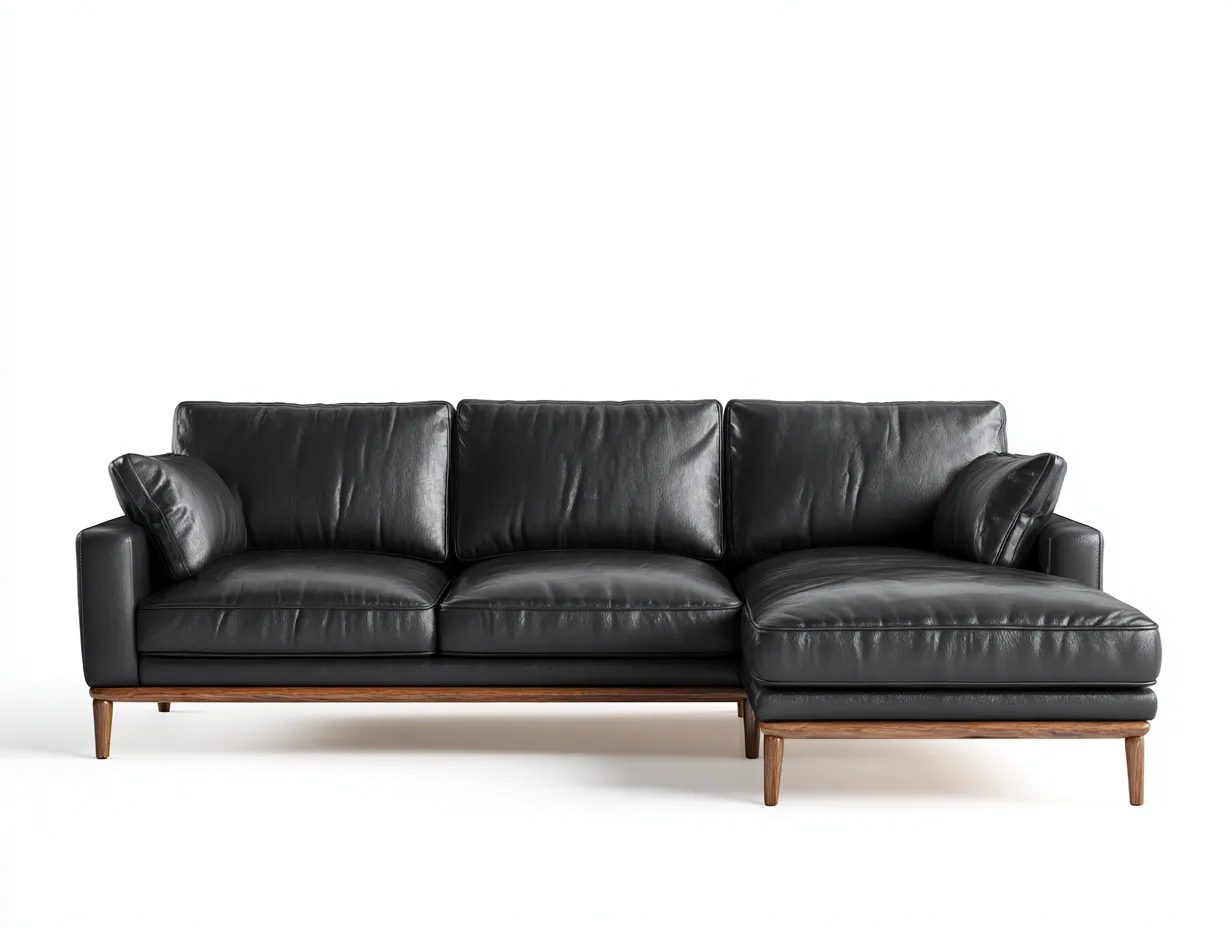 Ecksofa - Leder-Holz - 284x168x84 cm - Schwarz - Modernes Wohnzimmerdesign-Bambooupbase