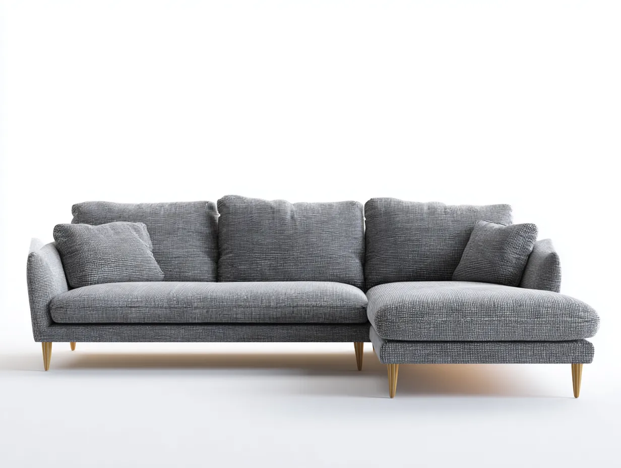 Ecksofa - Stoff-Metall-Holz - 300x178x84 cm - Hellgrau - Modernes Wohnzimmerdesign-Bambooupbase