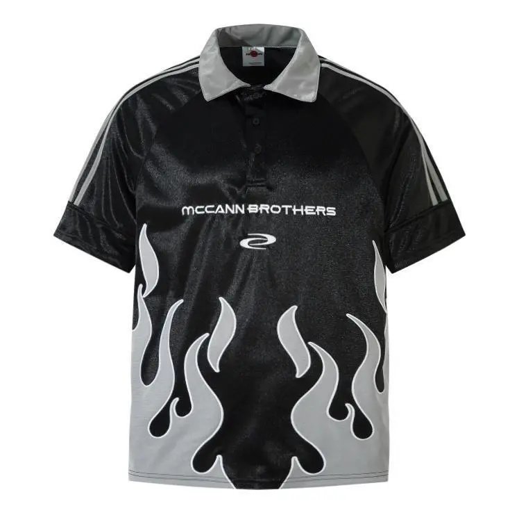 High quality American sports retro style stand up collar short sleeved shirt