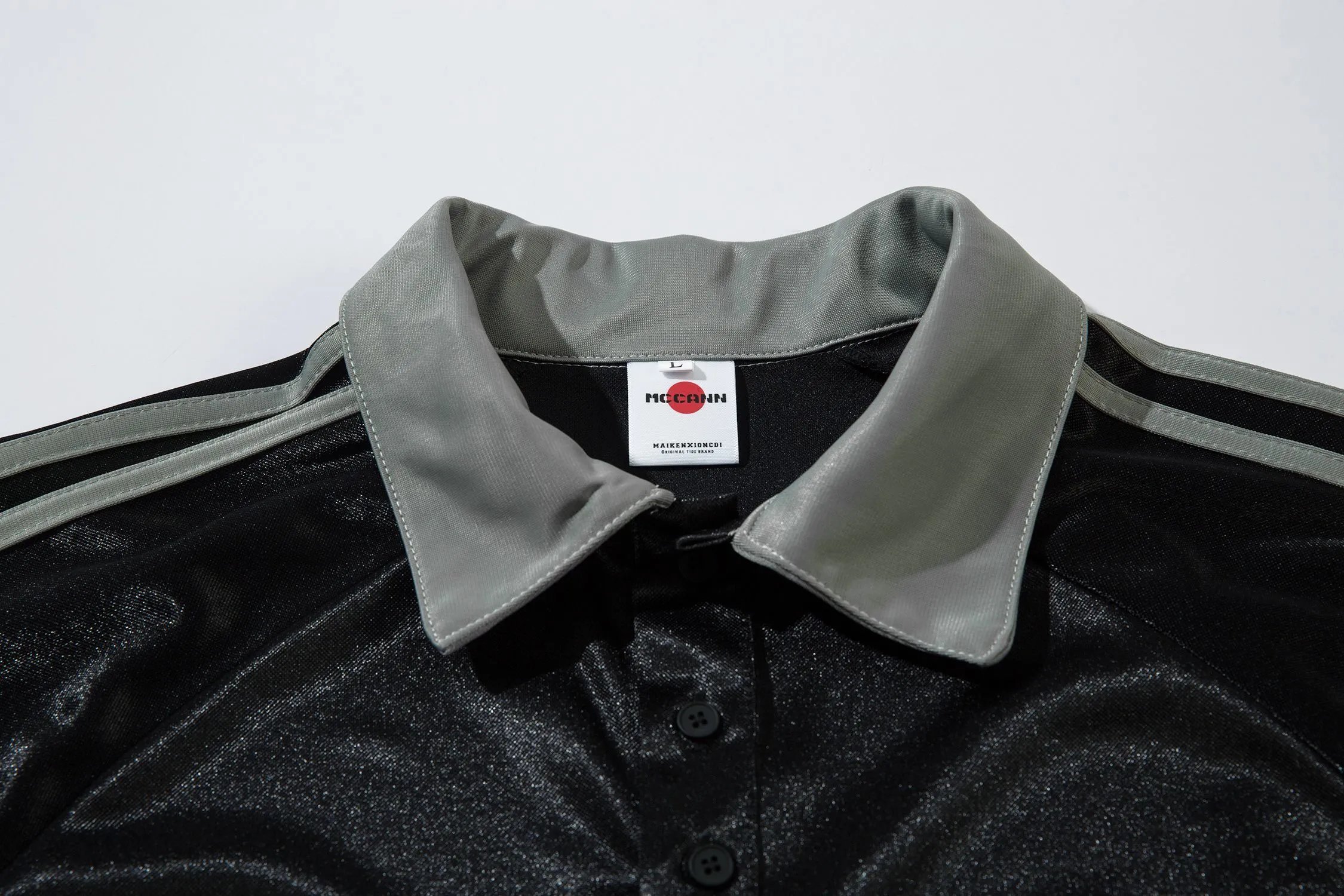 High quality American sports retro style stand up collar short sleeved shirt