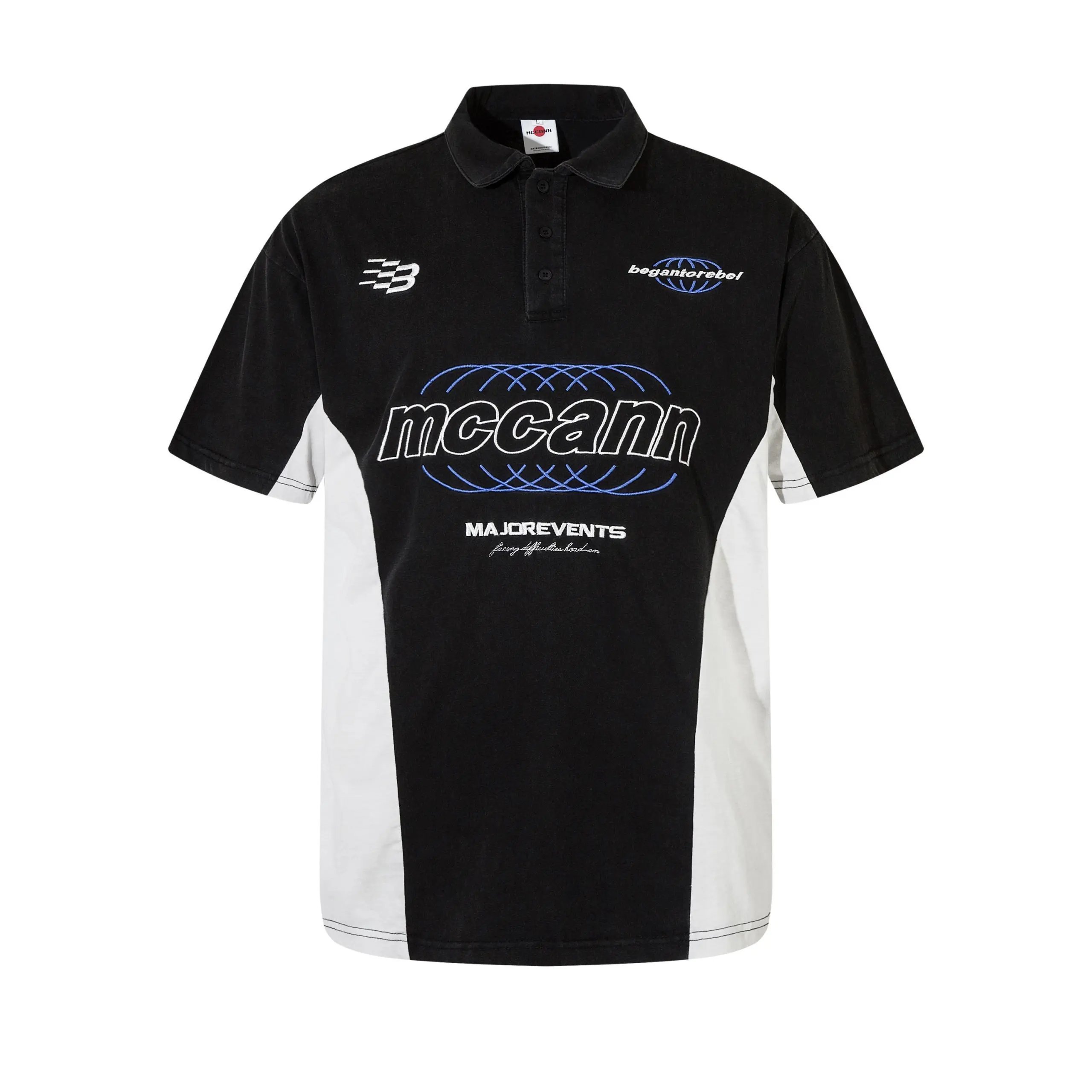 High quality American sports retro style stand up collar short sleeved shirt