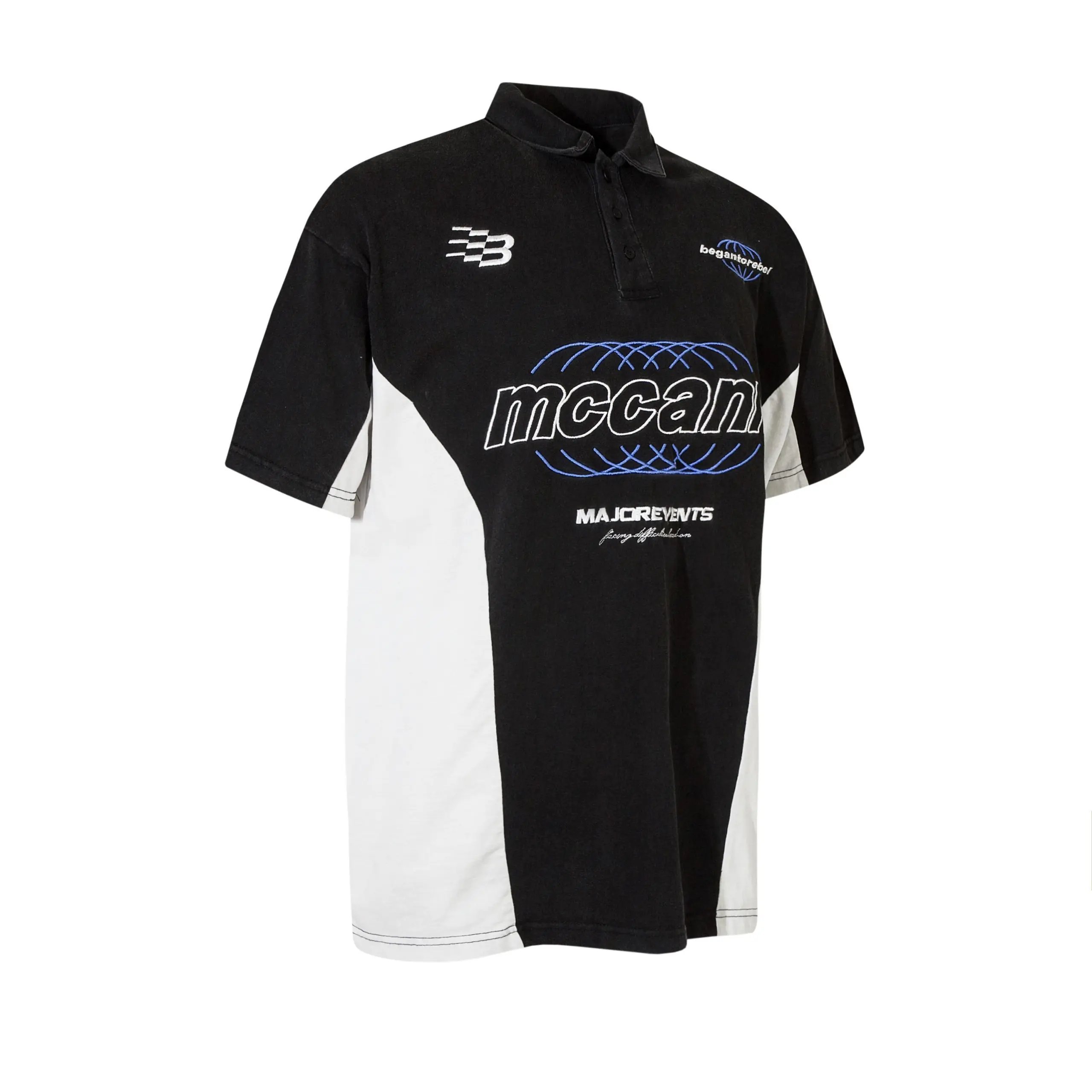 High quality American sports retro style stand up collar short sleeved shirt