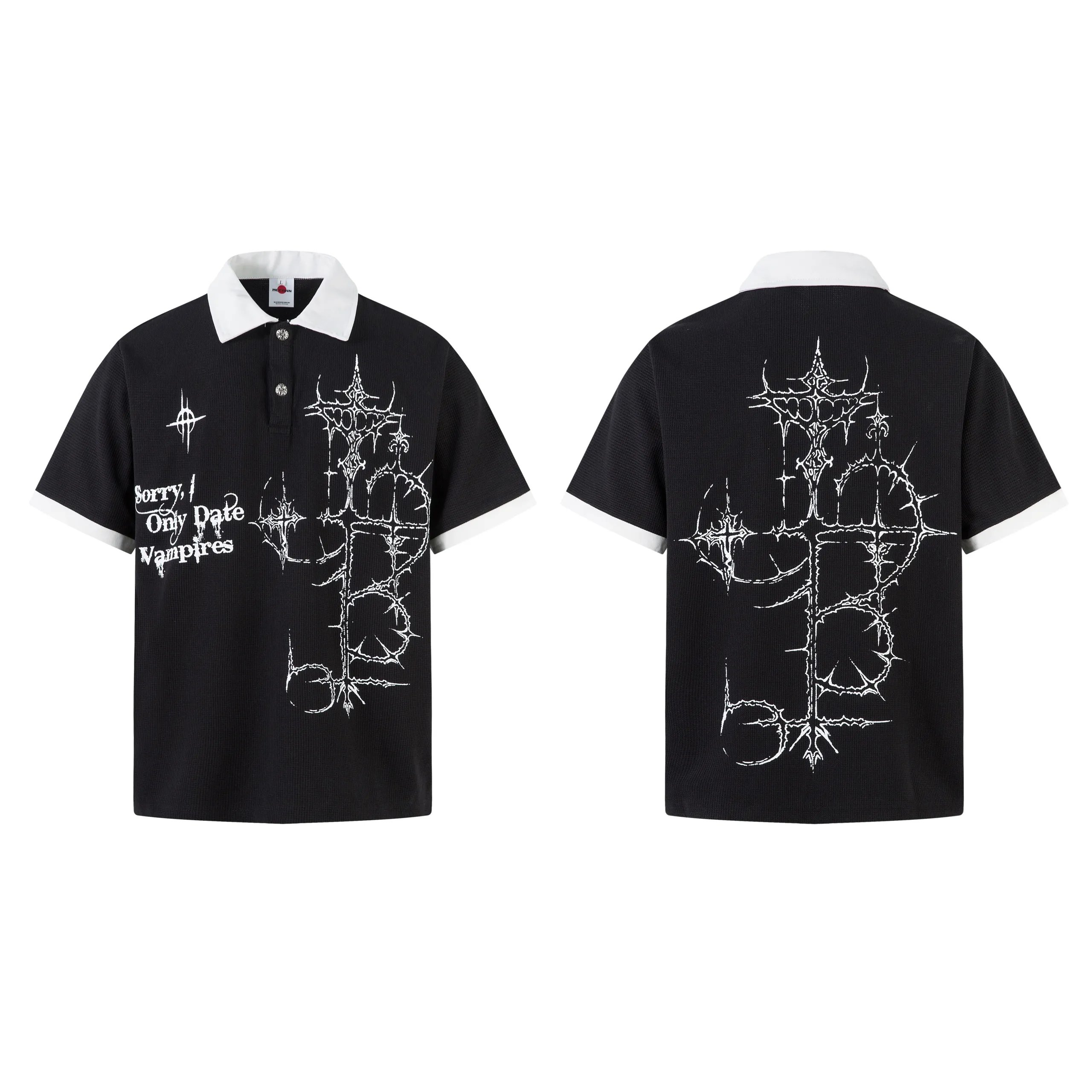 High quality American sports retro style stand up collar short sleeved shirt