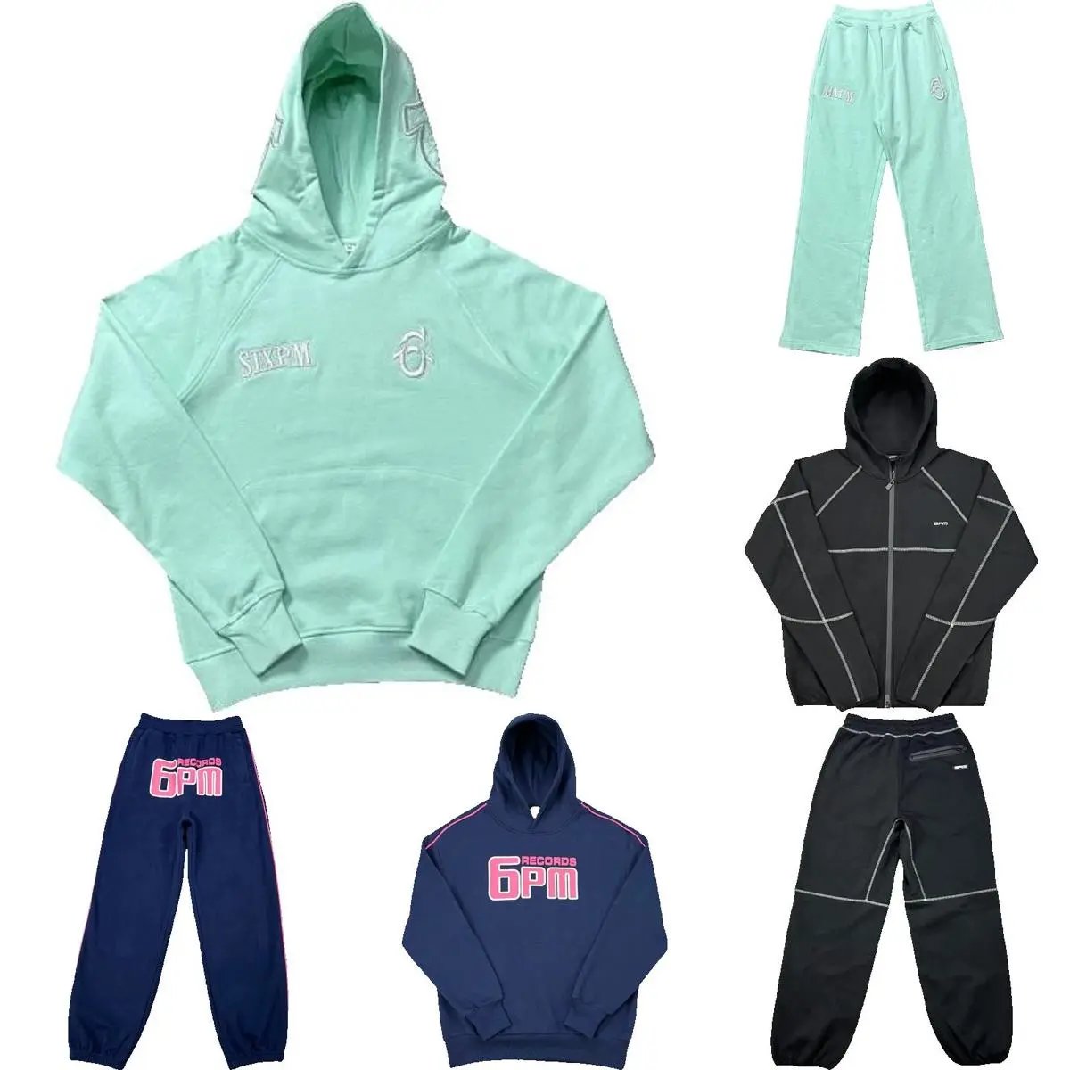 High quality 6PM embroidered simple and versatile casual hoodie set