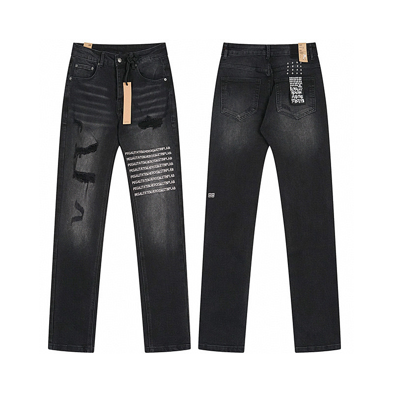 High quality, high street fashion brand splashed ink perforated small leg jeans