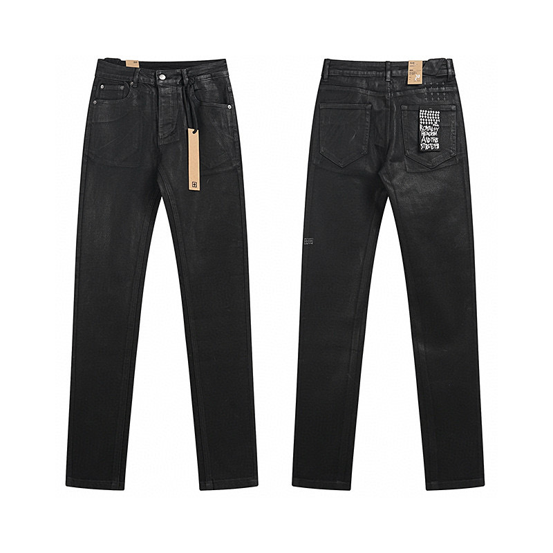 High quality, high street fashion brand splashed ink perforated small leg jeans